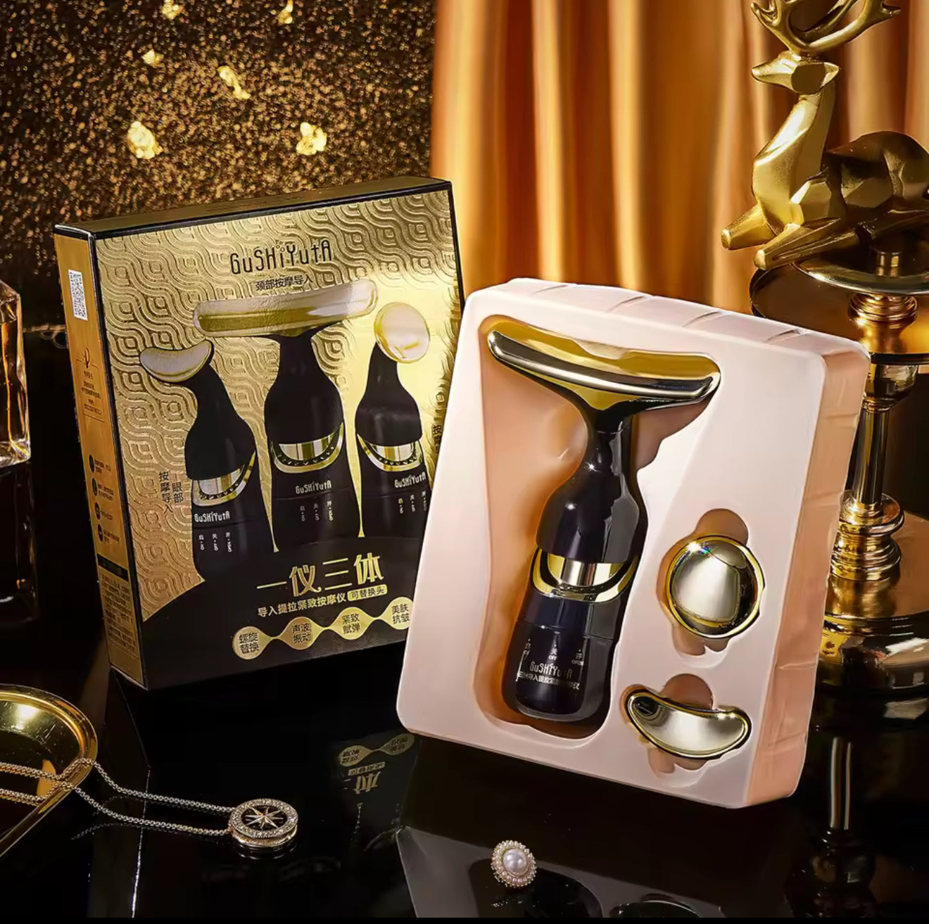 3 In 1 Facial Lifting Device Neck Facial Eye Massage Face Slimmer EMS Beauty Skin Tightening Wrinkle Anti Aging Face